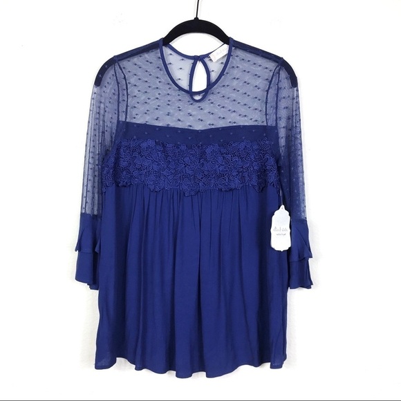 NWT Altar'd State Floral Lace Ruffle Sleeve Top S - Picture 2 of 6